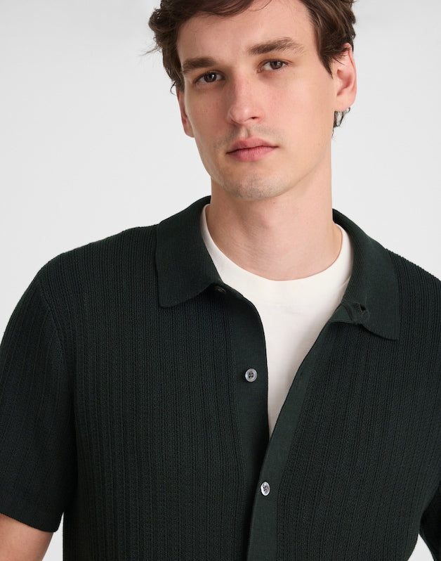 Tuck-Stitch Button-Up Sweater Polo DARK BOTTLE
