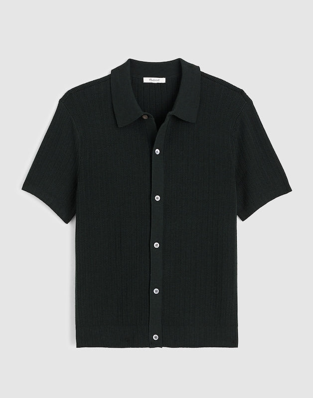 Tuck-Stitch Button-Up Sweater Polo DARK BOTTLE