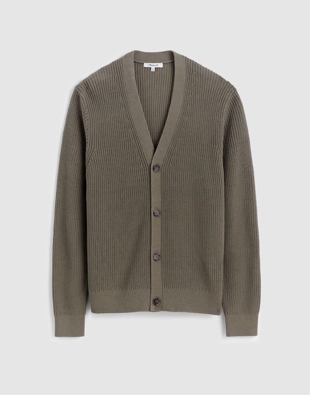 Cotton Shaker-Stitch Cardigan PRESSED SAGE