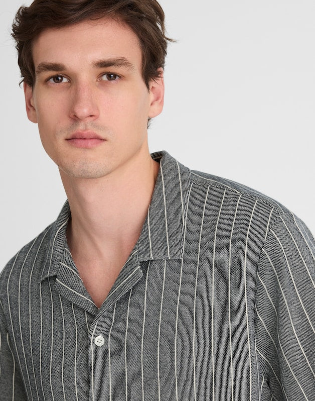 Textured Stripe Camp-Collar Shirt NAVY