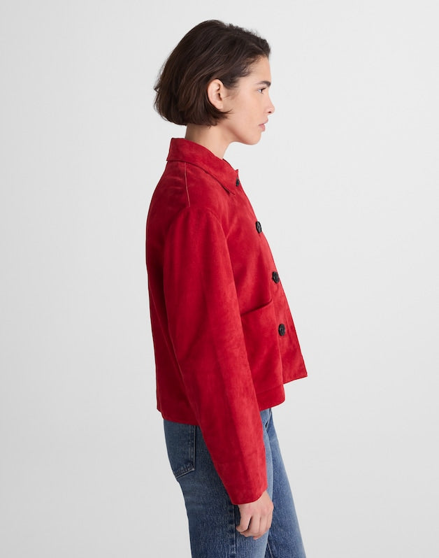 Boxy-Crop Jacket in Suede CRIMSON