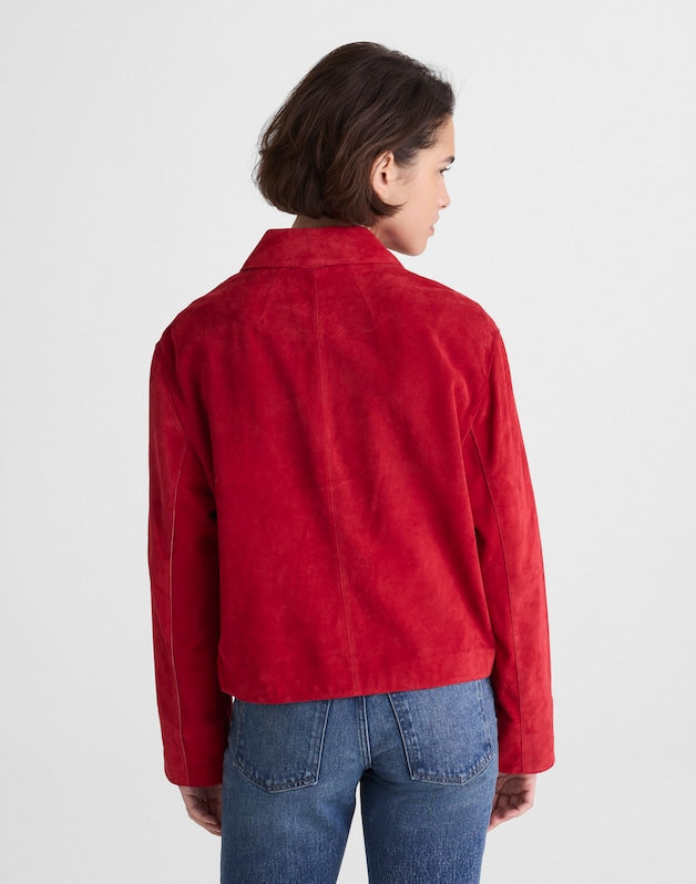 Boxy-Crop Jacket in Suede CRIMSON