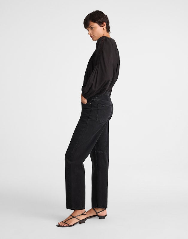 The Petite Darted Barrel-Leg Jean WASHED BLACK