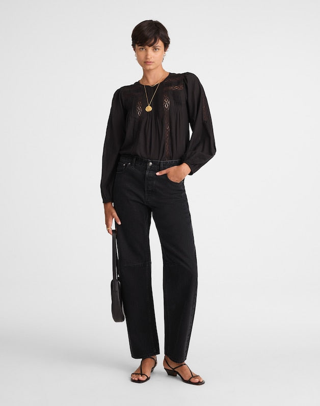 The Tall Darted Barrel-Leg Jean WASHED BLACK