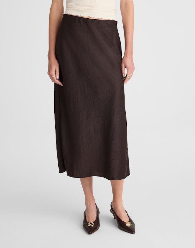 Satin Midi Slip Skirt BLACK WALNUT