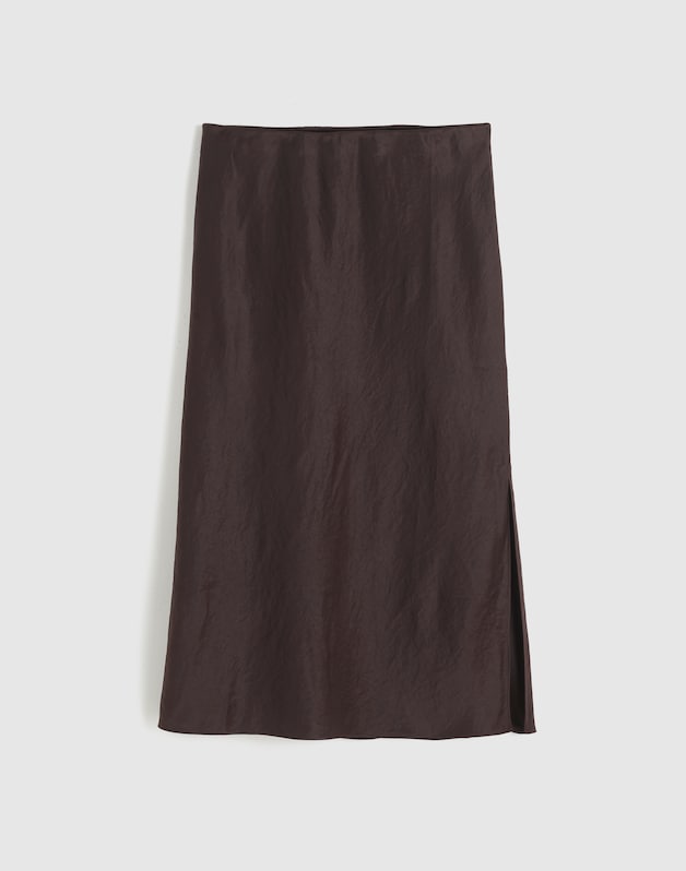Satin Midi Slip Skirt BLACK WALNUT