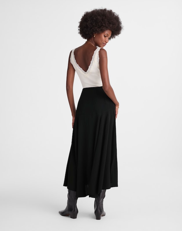 Circle Midi Skirt in Cr&ecirc;pe de Chine JET BLACK