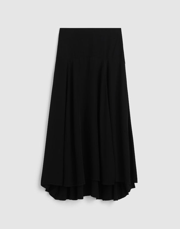 Circle Midi Skirt in Cr&ecirc;pe de Chine JET BLACK