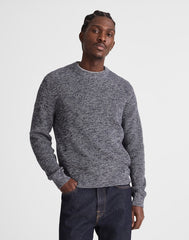 Marled Cotton Shaker-Stitch Crewneck Sweater INK MARL