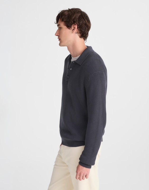 Cotton Shaker-Stitch Polo OBSIDIAN BLUE
