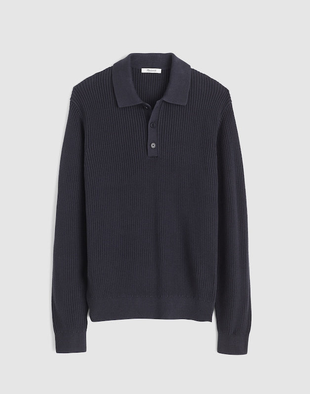 Cotton Shaker-Stitch Polo OBSIDIAN BLUE