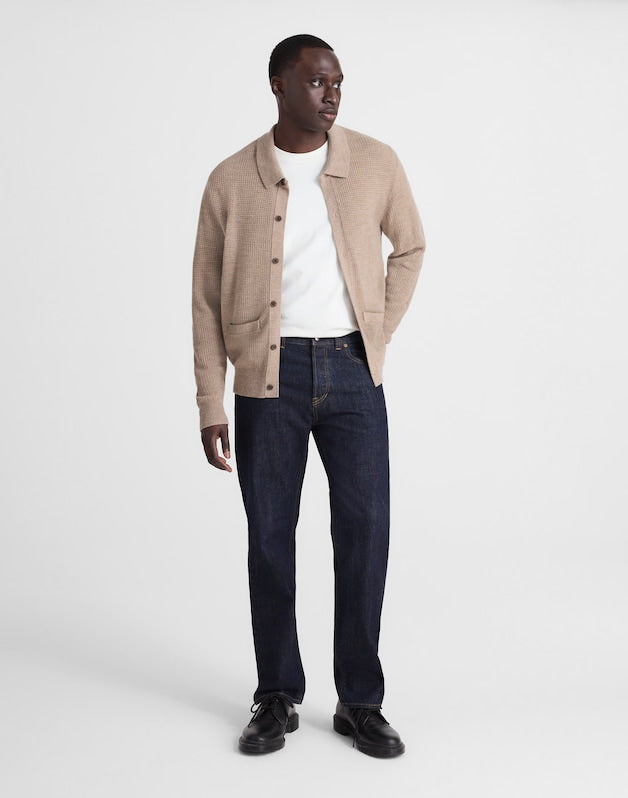 Merino Wool Collared Cardigan HEATHER BROWN