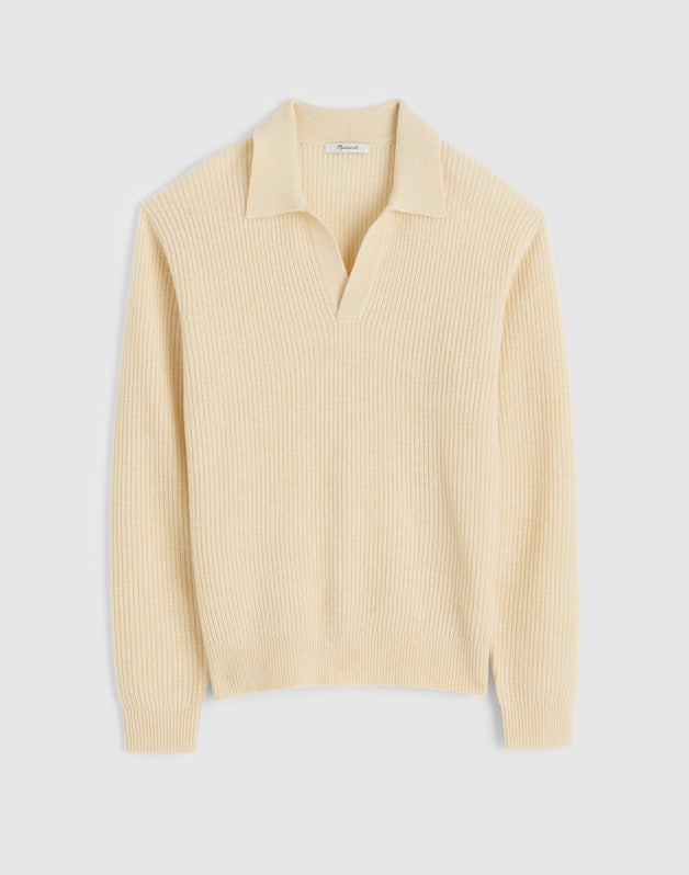 Johnny-Collar Sweater Polo in Heritage Merino Wool BISCUIT