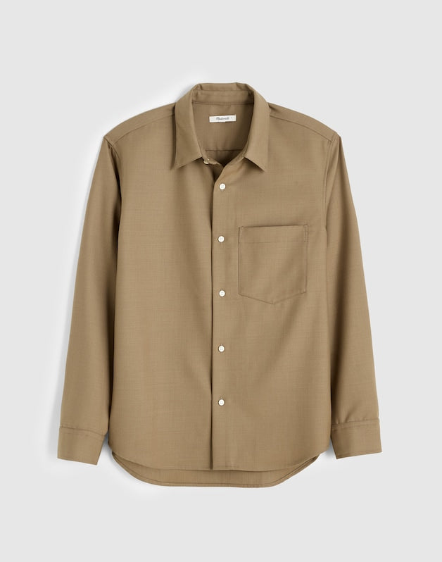 Twill Button-Up Shirt in Wool Blend DESERT BROWN
