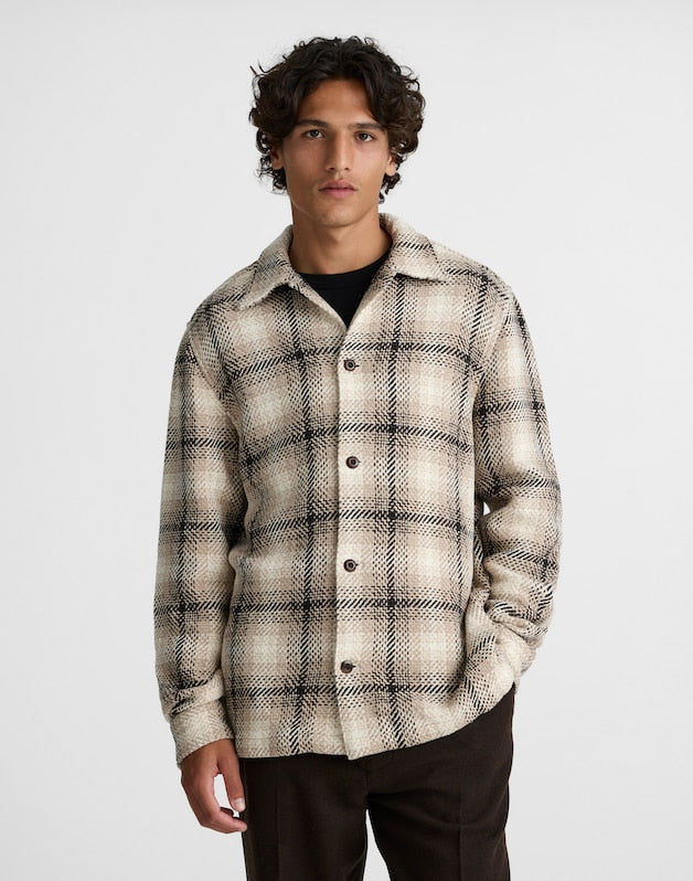 Twill Shirt-Jacket in Broken Plaid GREY