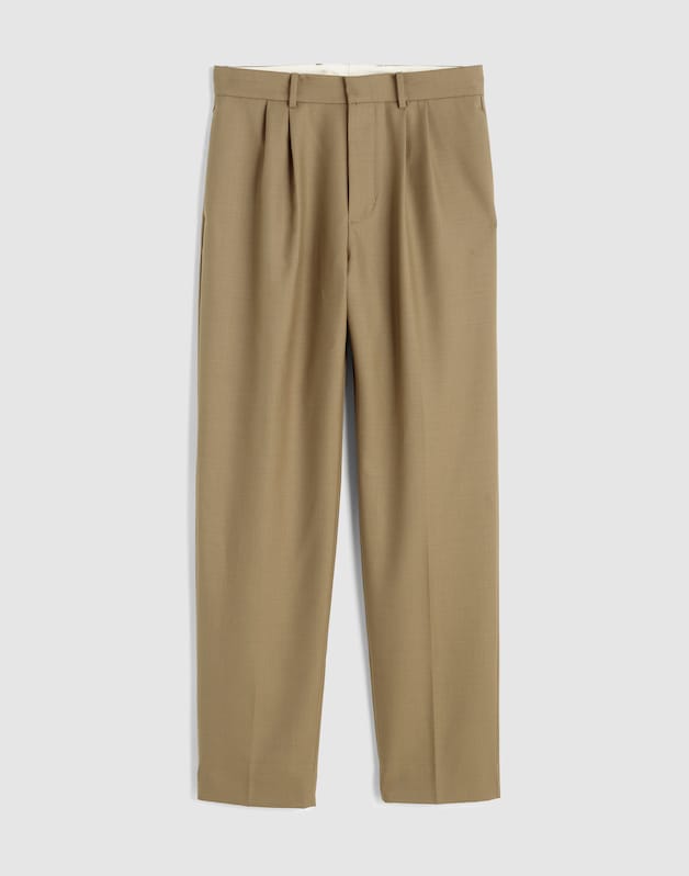 Double-Pleated Twill Trousers in Wool Blend DESERT BROWN
