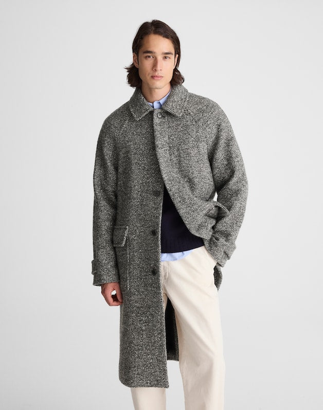Balmacaan Overcoat in Italian Tweed BLACK MULTI