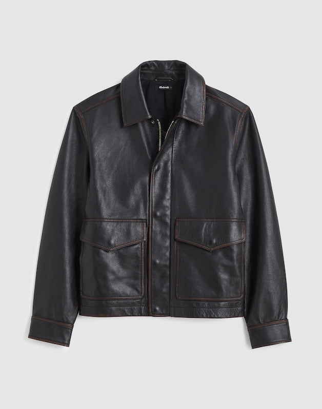 Leather Flight Jacket DARK BLACK