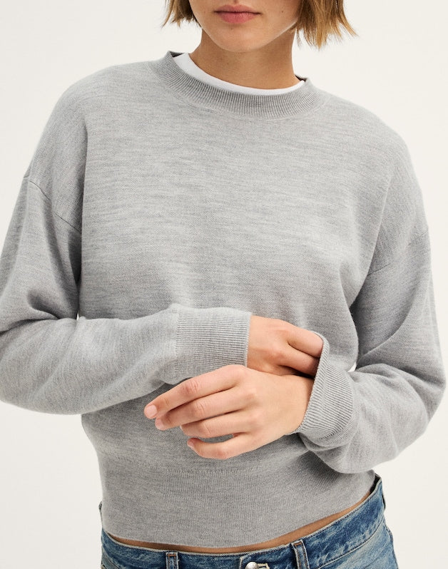 Relaxed Crewneck Sweater in Merino-Silk Blend MEDIUM HTR GREY