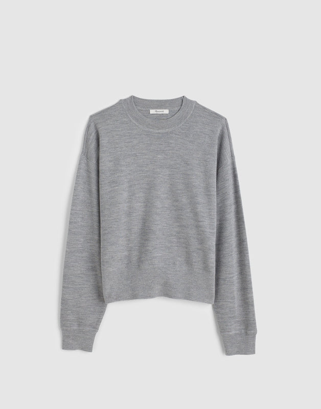 Relaxed Crewneck Sweater in Merino-Silk Blend MEDIUM HTR GREY