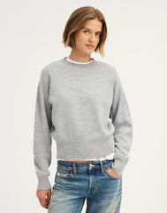 Relaxed Crewneck Sweater in Merino-Silk Blend MEDIUM HTR GREY
