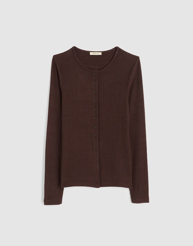 Textural Cutaway Crewneck Cardigan MOLASSES