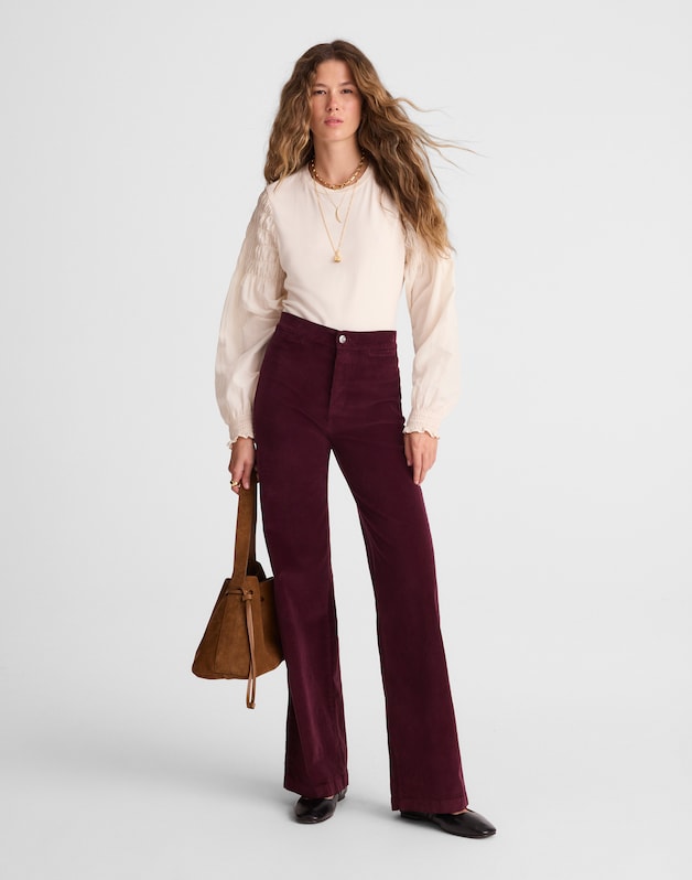 The Petite Wide-Leg Pant in Corduroy DARK POMEGRANATE