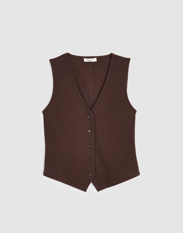 Ribbed V-Neck Vest DARK BROWN