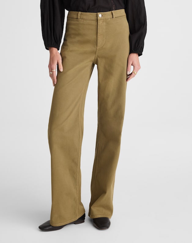 The Petite Wide-Leg Pant in Garment-Dyed Twill GREEN KHAKI