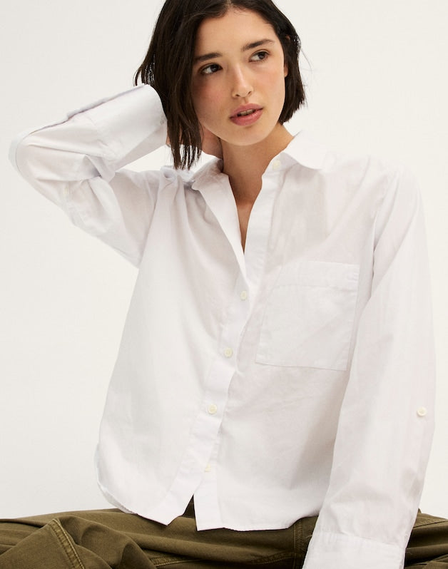 Oxford Easy Y-Neck Button-Up Shirt WHITE