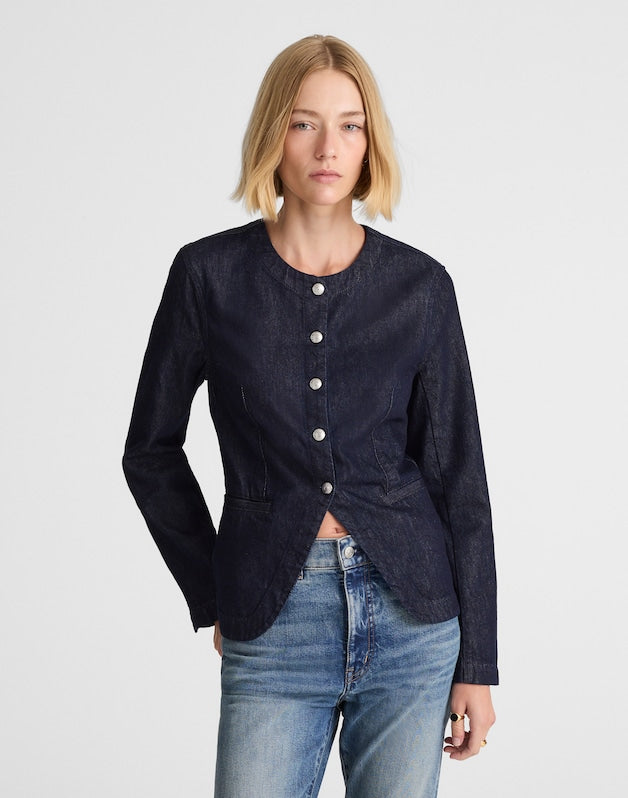 Denim Collarless Jacket in Rinse Wash RINSE WASH