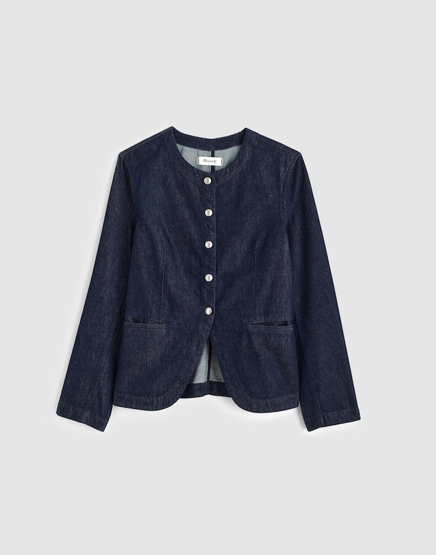 Denim Collarless Jacket in Rinse Wash RINSE WASH