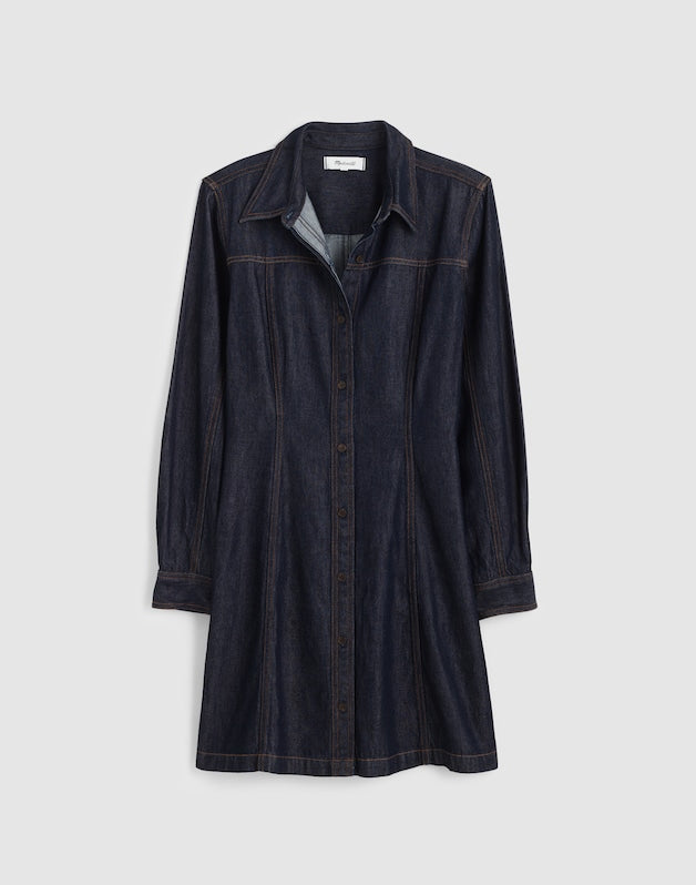 Airy Denim Seamed Shirtdress in Rinse Wash RINSE WASH