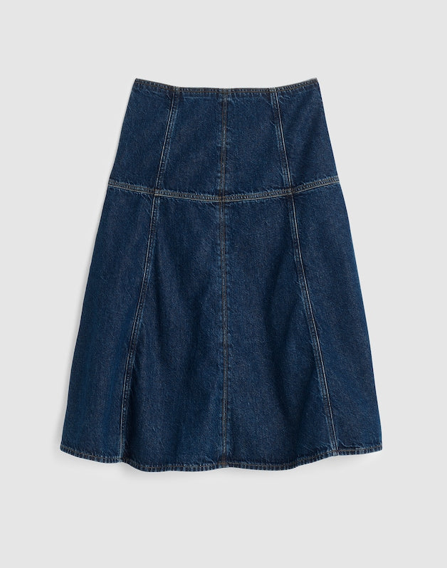 Denim Drop-Waist Midi Skirt in McKinney Wash MCKINNEY WASH