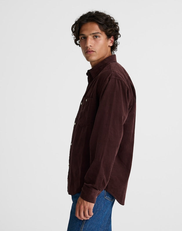 Button-Up Shirt in Fine-Wale Corduroy CHOCOLATE RAISIN