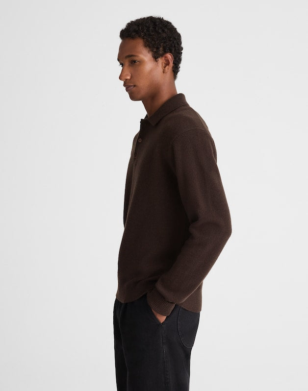 Sweater Polo in Heritage Merino Wool HEATHER DARK BROWN