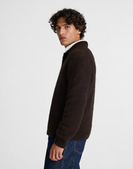 Open-Collar Sweater Polo in Yak-Alpaca Blend DARK BROWN