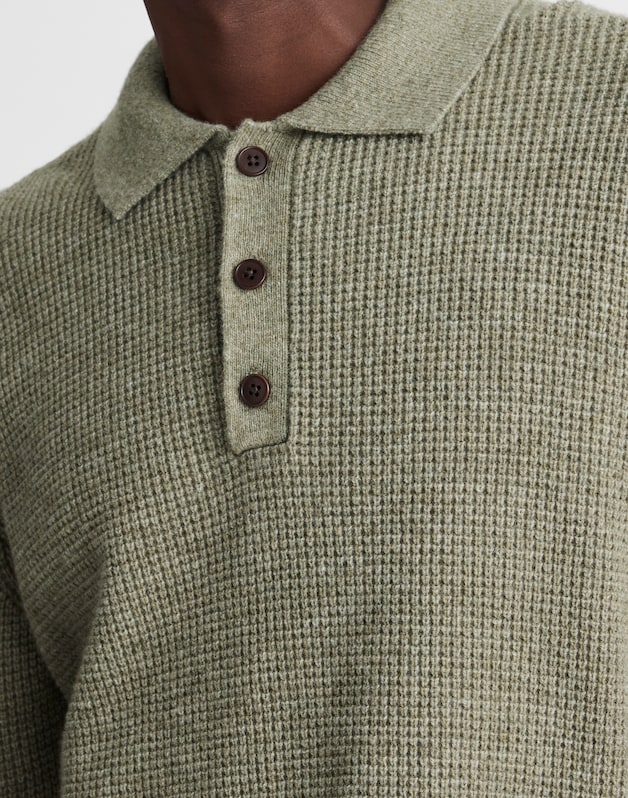 Waffle-Knit Sweater Polo HEATHER SAGE