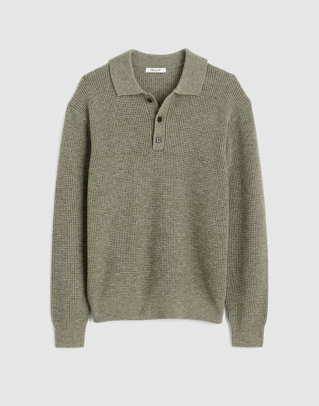 Waffle-Knit Sweater Polo HEATHER SAGE