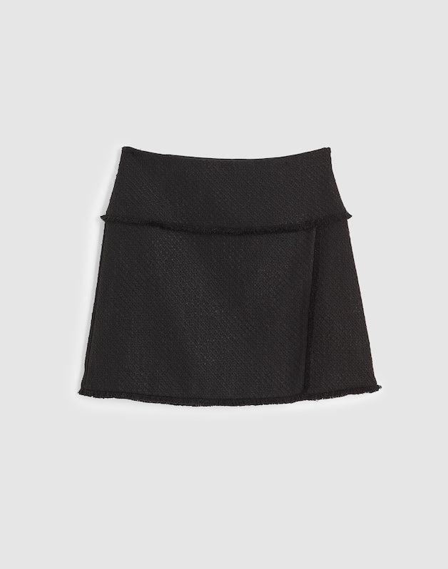 Fringed Overlay Mini Skirt BLACK TWEED BLEND