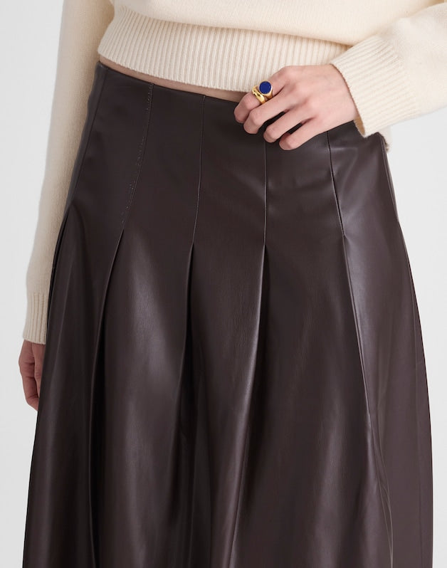 Pleated Midi Skirt in Faux Leather DARK CHICORY