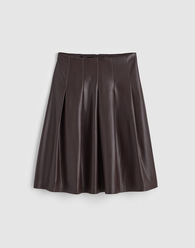 Pleated Midi Skirt in Faux Leather DARK CHICORY