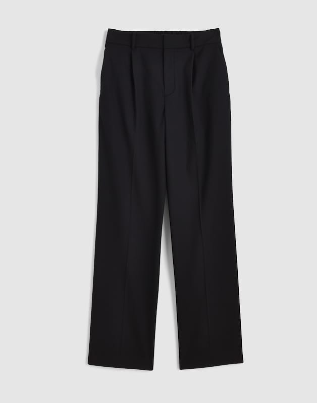 Petite Slouchy Straight Pants in Brushed Twill BLACK