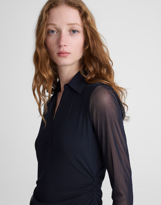 Long-Sleeve Polo Midi Dress CLASSIC NAVY