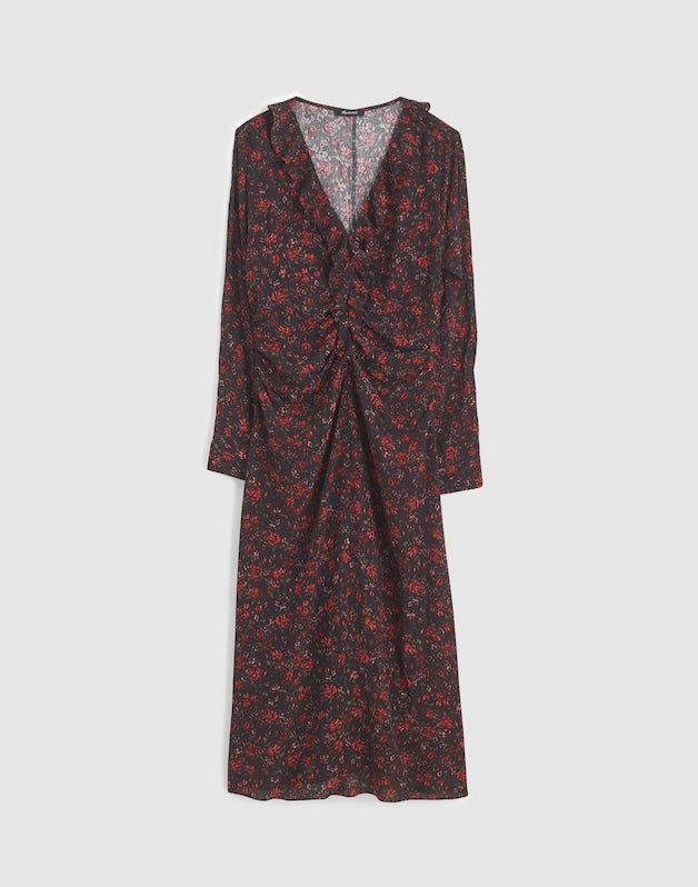Ruffled Midi Dress ROSE RED