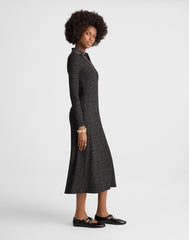 Ribbed Y-Neck Polo Maxi Dress LUREX BLACK