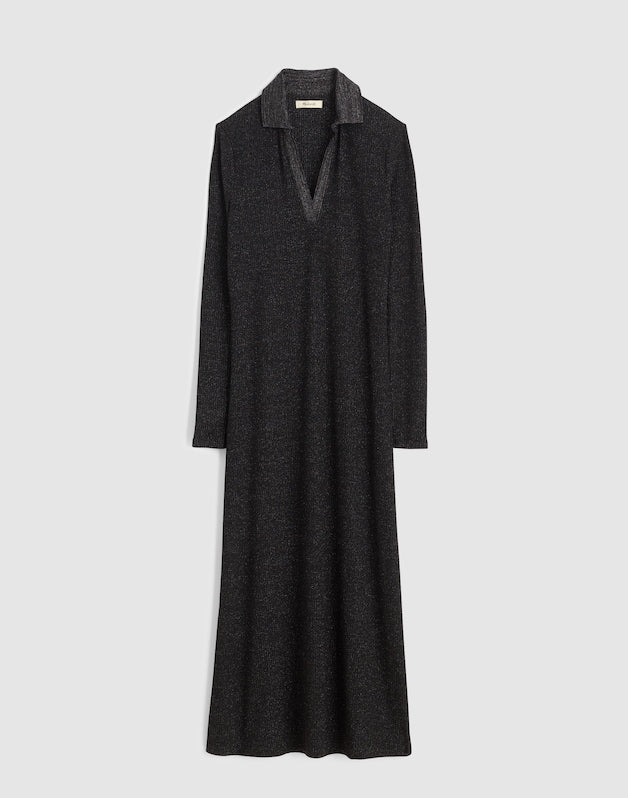 Ribbed Y-Neck Polo Maxi Dress LUREX BLACK