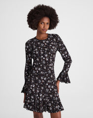 Long-Sleeve A-Line Mini Dress ROSE  BROWN AND IVORY