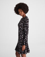 Long-Sleeve A-Line Mini Dress ROSE  BROWN AND IVORY