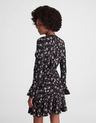 Long-Sleeve A-Line Mini Dress ROSE  BROWN AND IVORY